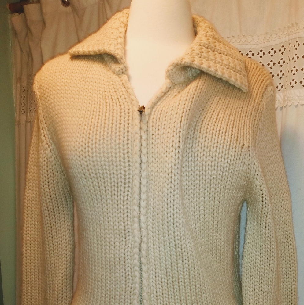 Langents Wool Blend Chunky Cardigan M Tan Women sweater knit